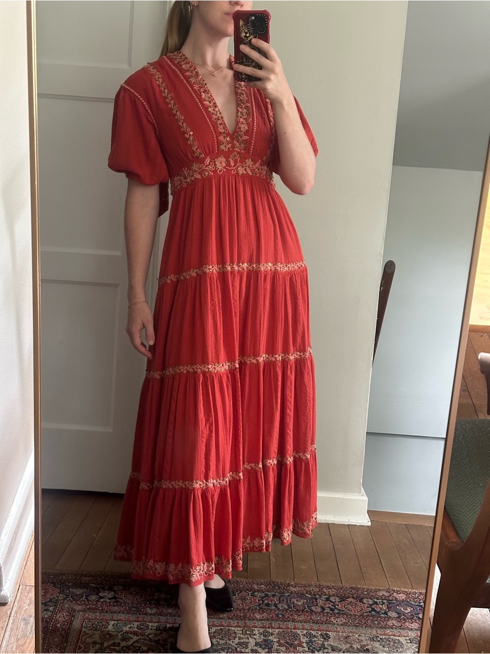 Ulla Johnson Alma Beaded Embroidered Maxi Dress in Bright Clay